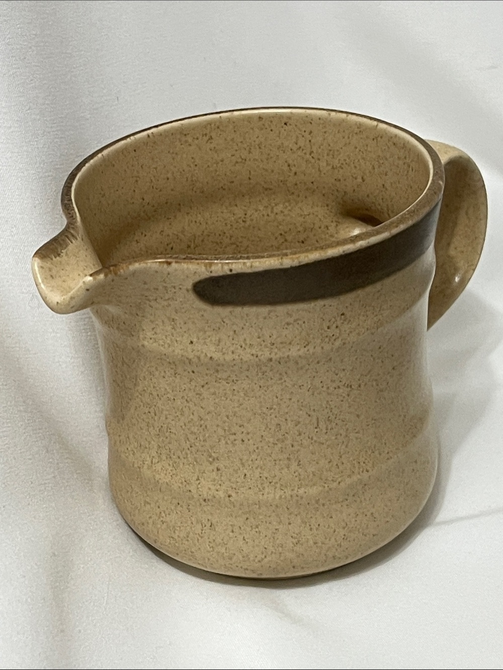 Country Side Discontinued Speckled Cream Ceramic Creamer with Brown Rim
